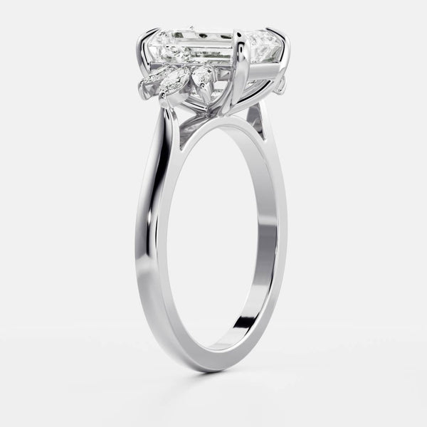 Cluster- 2.1 CT Emerald Moissanite Engagement Ring - Cluster- 2.1 CT Emerald Moissanite Engagement Ring