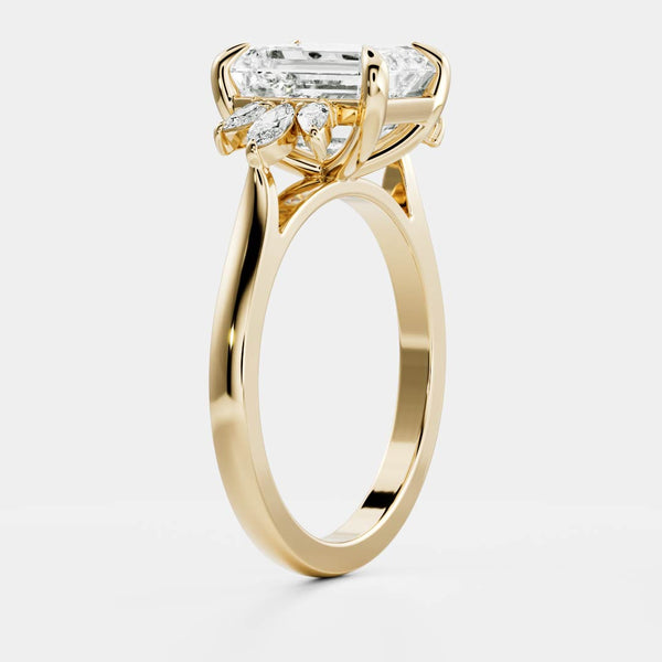 Cluster- 2.1 CT Emerald Moissanite Engagement Ring - Cluster- 2.1 CT Emerald Moissanite Engagement Ring