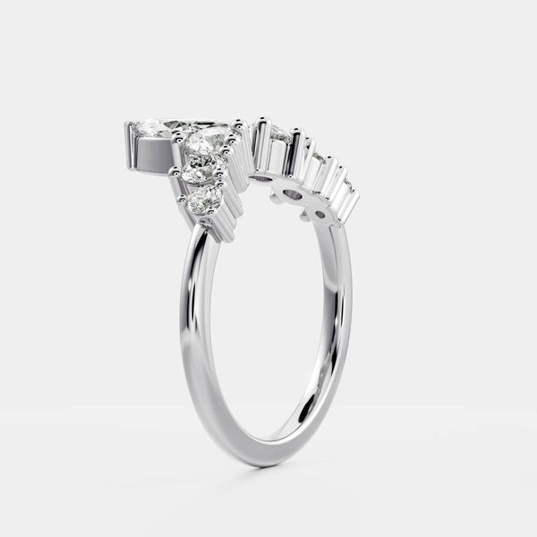Crown Style- 0.56 CT Marquise & Round Moissanite Wedding Band - Half Eternity- 0.20 CT Oval Moissanite Wedding Band