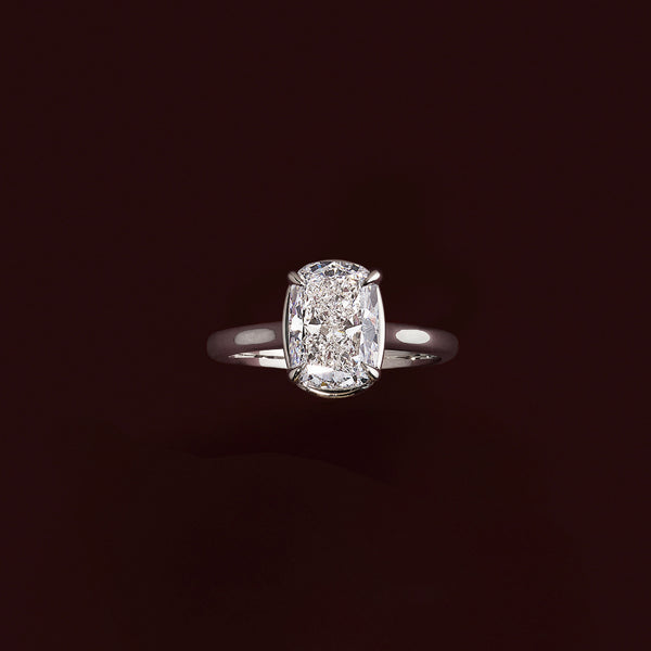 Solitaire Unique Bezel Cathedral-Elongated Cushion Lab Grown Diamond Engagement Ring - Solitaire-Oval Lab Grown Diamond Engagement Ring