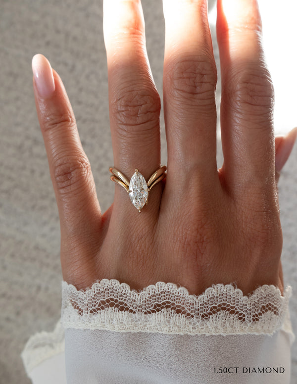 Solitaire Rapture & Plain Band- 1.5 CT Marquise Lab Grown Diamond Bridal Set - Solitaire Rapture & Pave Band- Oval Lab Grown Diamond Bridal Set