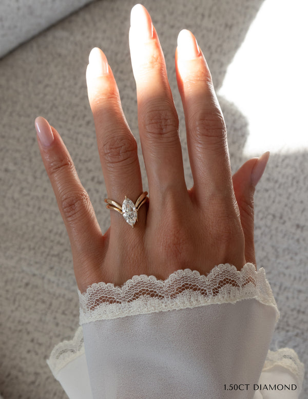 Solitaire Rapture & Plain Band- 1.5 CT Marquise Lab Grown Diamond Bridal Set - Solitaire Rapture & Pave Band- Oval Lab Grown Diamond Bridal Set