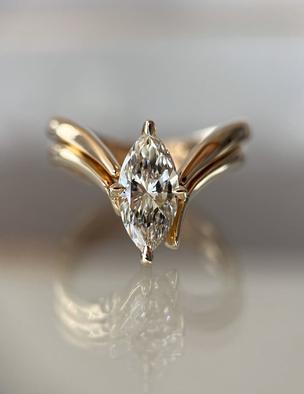Solitaire Rapture & Plain Band- 1.5 CT Marquise Lab Grown Diamond Bridal Set - Solitaire Rapture & Pave Band- Oval Lab Grown Diamond Bridal Set