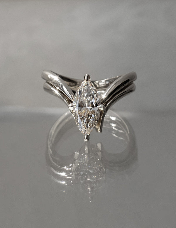 Solitaire Rapture & Plain Band- 1.5 CT Marquise Lab Grown Diamond Bridal Set - Solitaire Rapture & Pave Band- Oval Lab Grown Diamond Bridal Set