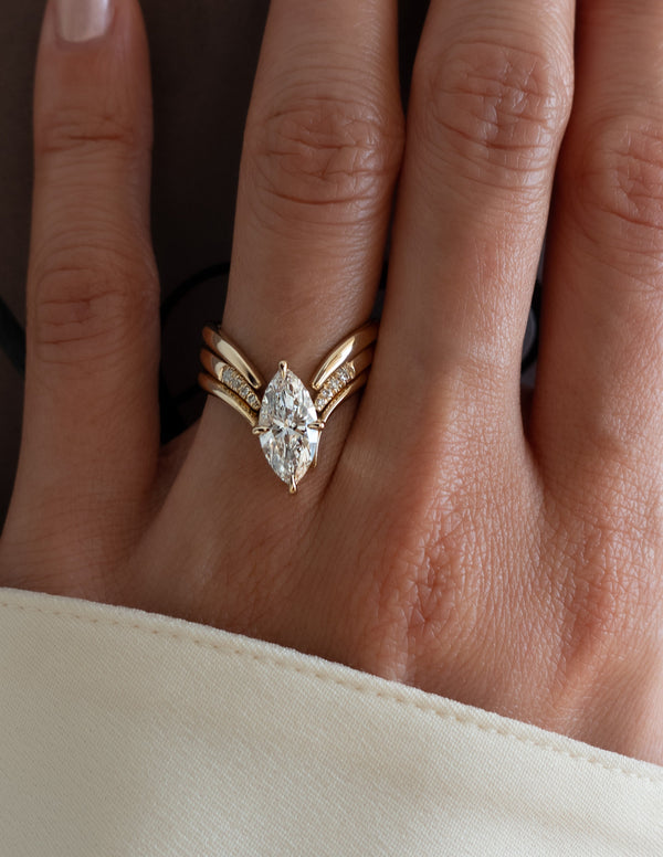 Solitaire Rapture Compass Prong Pave Band with Plain & Pave Band- 2 CT Marquise Lab Grown Diamond Bridal Set - Solitaire Rapture & Pave Band- Oval Lab Grown Diamond Bridal Set