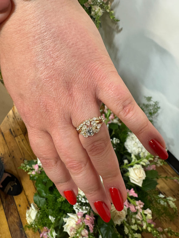 Cluster Style with Six Prong-Round Lab Grown Diamond Engagement Ring - Solitaire-Oval Lab Grown Diamond Engagement Ring