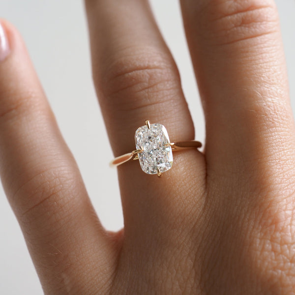 Solitaire Cathedral-Elongated Cushion Compass Prong Lab Grown Diamond Engagement Ring - Solitaire-Oval Lab Grown Diamond Engagement Ring