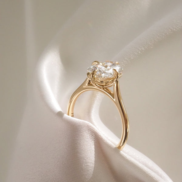 Solitaire Cathedral-Elongated Cushion Compass Prong Lab Grown Diamond Engagement Ring - Solitaire-Oval Lab Grown Diamond Engagement Ring