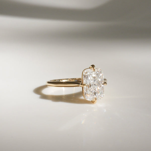 Solitaire Cathedral-Elongated Cushion Compass Prong Lab Grown Diamond Engagement Ring - Solitaire-Oval Lab Grown Diamond Engagement Ring