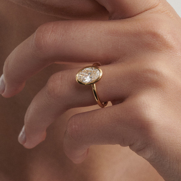 Solitaire Bezel-Oval Lab Grown Diamond Engagement Ring - Solitaire-Oval Lab Grown Diamond Engagement Ring