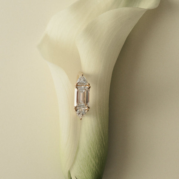 Three Stone-East-West Emerald Lab Grown Diamond Engagement Ring - Solitaire-Oval Lab Grown Diamond Engagement Ring