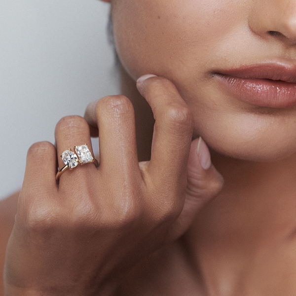 Toi Et Moi-Oval & Radiant Lab Grown Diamond Engagement Ring - Solitaire-Oval Lab Grown Diamond Engagement Ring