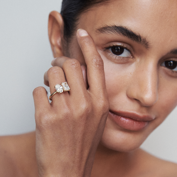 Toi Et Moi-Oval & Radiant Lab Grown Diamond Engagement Ring - Solitaire-Oval Lab Grown Diamond Engagement Ring