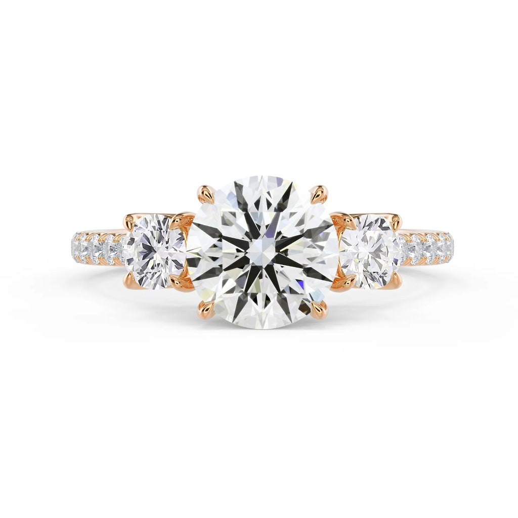 Round Three Stone Pave Setting