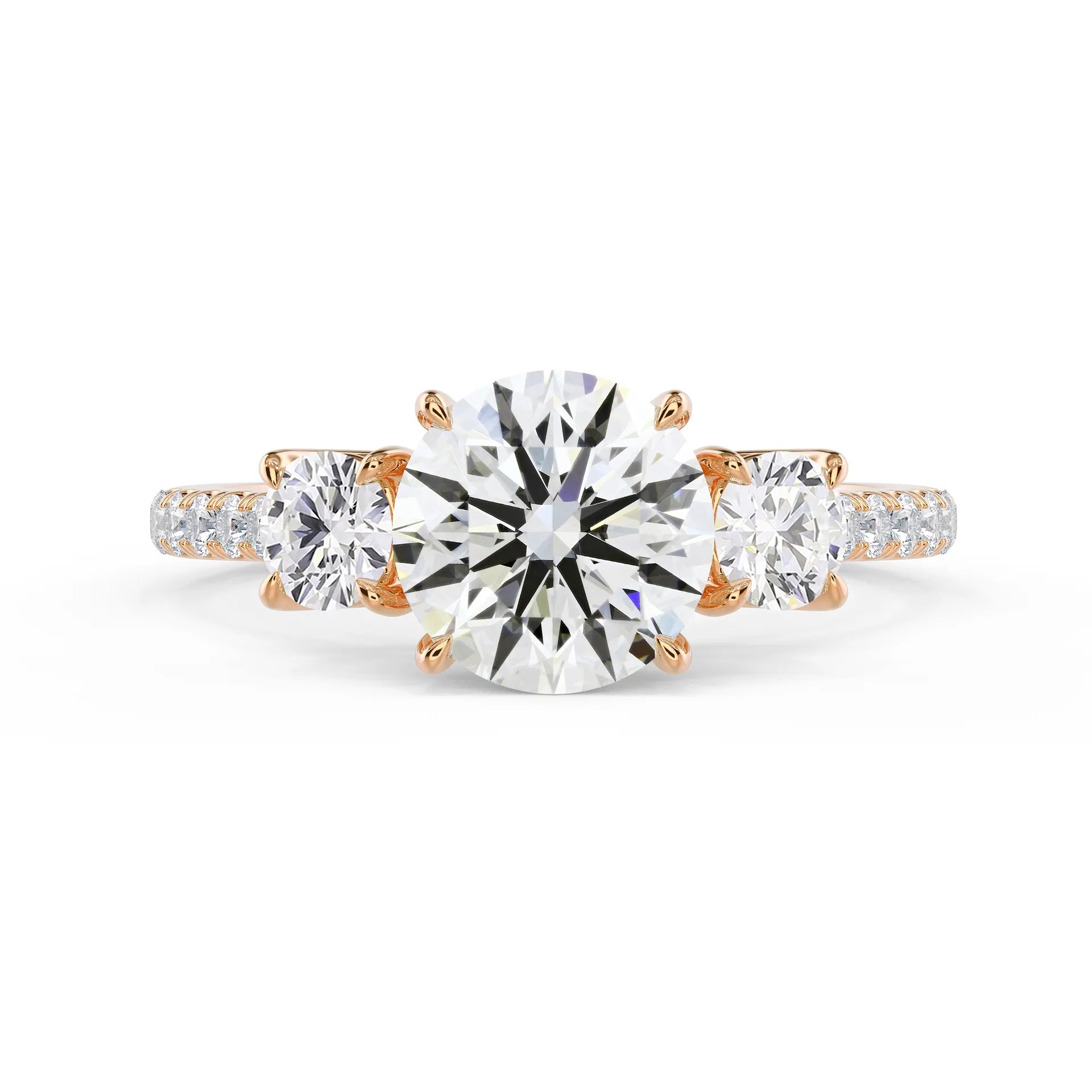 Round Three Stone Pave Setting