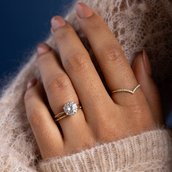 Criss Cross Dainty Pave-Round Lab Grown Diamond Engagement Ring - Solitaire-Oval Lab Grown Diamond Engagement Ring