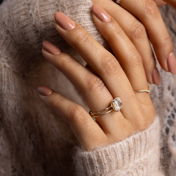 Criss Cross & Dainty Pave-Cushion Lab Grown Diamond Engagement Ring - Solitaire-Oval Lab Grown Diamond Engagement Ring