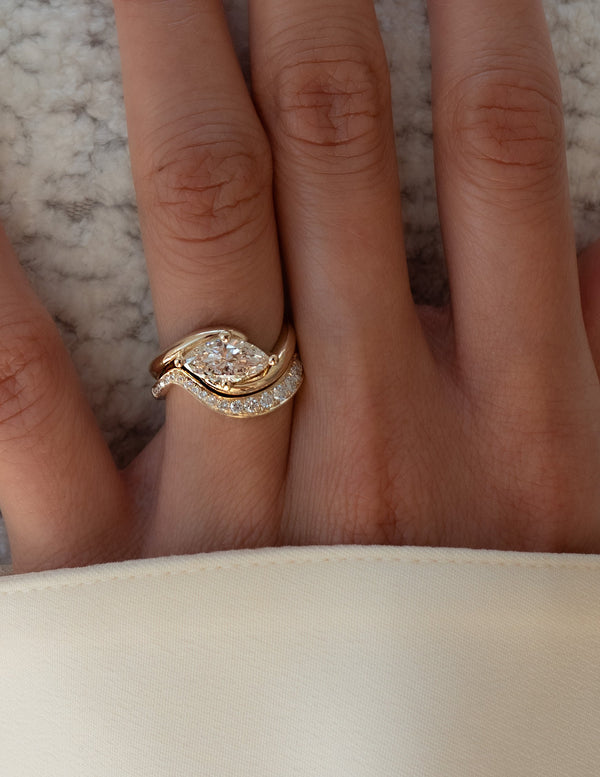 Solitaire Rapture Compass Prong & Pave Band- 1.5 CT Marquise Lab Grown Diamond Bridal Set - Solitaire Rapture & Pave Band- Oval Lab Grown Diamond Bridal Set