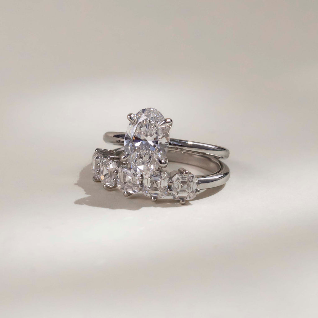 Half Eternity- 0.20 CT Oval Moissanite Wedding Band