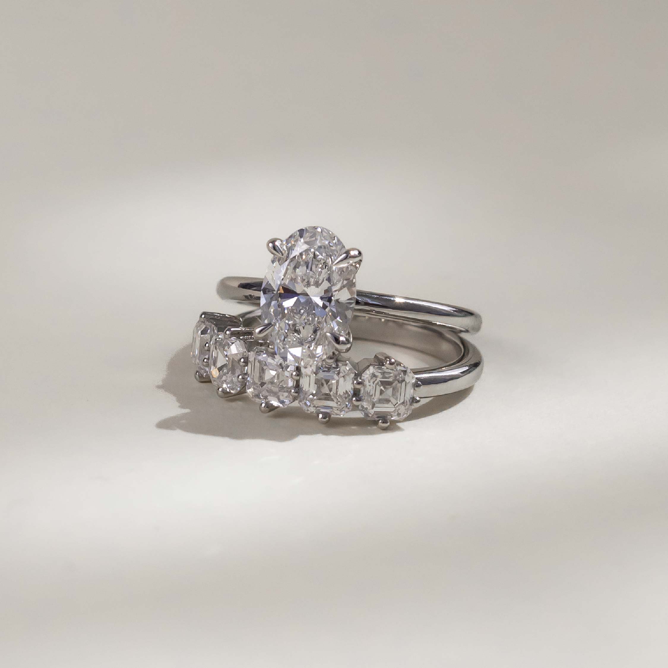 Half Eternity- 0.20 CT Oval Moissanite Wedding Band