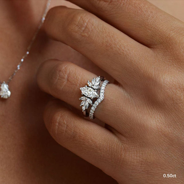 Cluster-Marquise Lab Grown Diamond Engagement Ring - Solitaire-Oval Lab Grown Diamond Engagement Ring