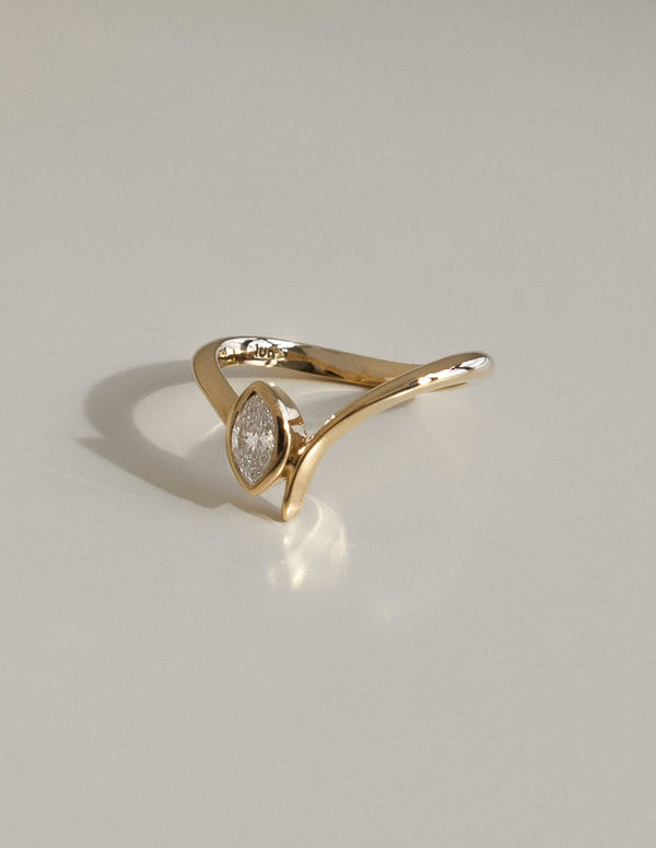 Solitaire Bezel Asymmetrical Band-Marquise Lab Grown Diamond Engagement Ring - Solitaire-Oval Lab Grown Diamond Engagement Ring
