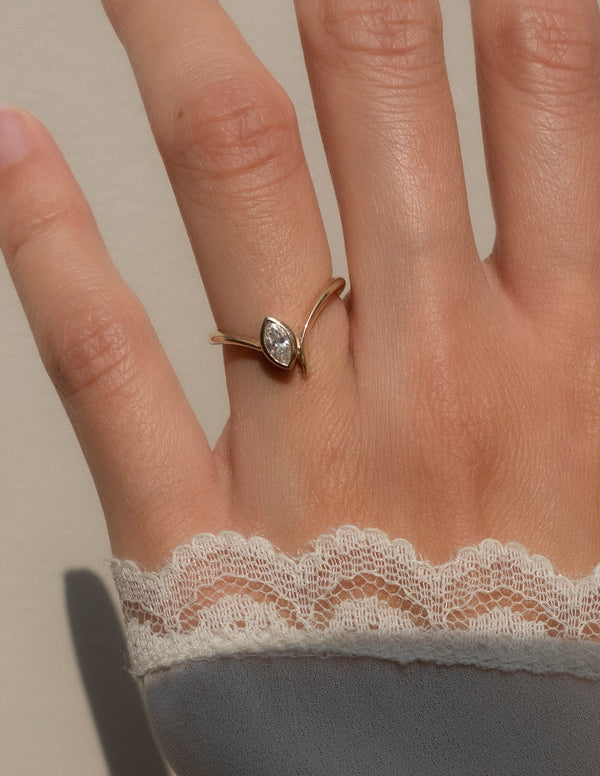 Solitaire Bezel Asymmetrical Band-Marquise Lab Grown Diamond Engagement Ring - Solitaire-Oval Lab Grown Diamond Engagement Ring