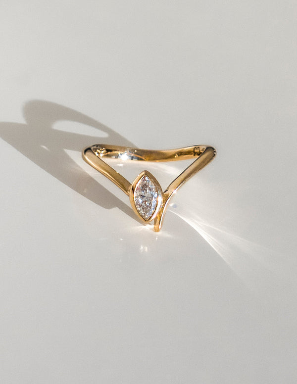 Solitaire Bezel Asymmetrical Band-Marquise Lab Grown Diamond Engagement Ring - Solitaire-Oval Lab Grown Diamond Engagement Ring