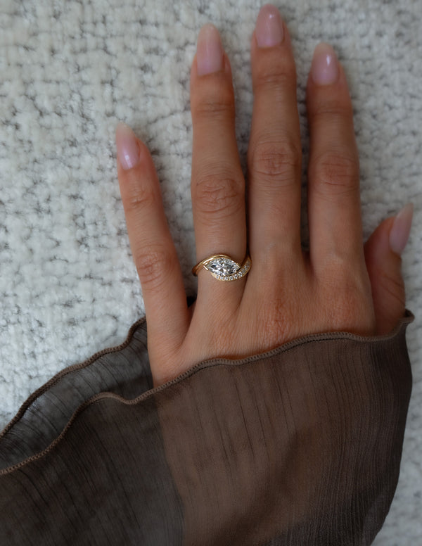 Solitaire Rapture Pave-Marquise Lab Grown Diamond Engagement Ring - Solitaire-Oval Lab Grown Diamond Engagement Ring