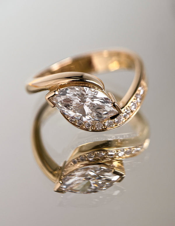 Solitaire Rapture Pave-Marquise Lab Grown Diamond Engagement Ring - Solitaire-Oval Lab Grown Diamond Engagement Ring