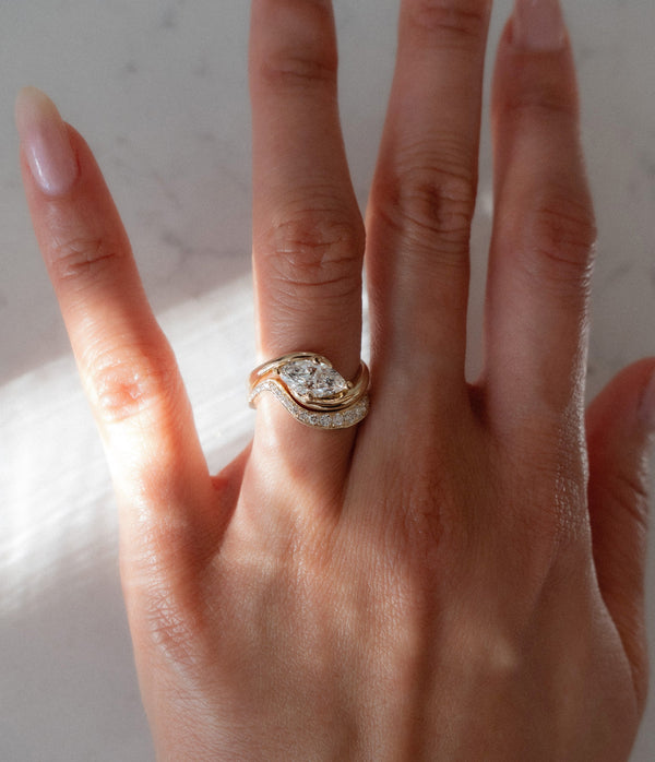 Solitaire Rapture Compass Prong & Pave Band- 1.5 CT Marquise Lab Grown Diamond Bridal Set - Solitaire Rapture & Pave Band- Oval Lab Grown Diamond Bridal Set