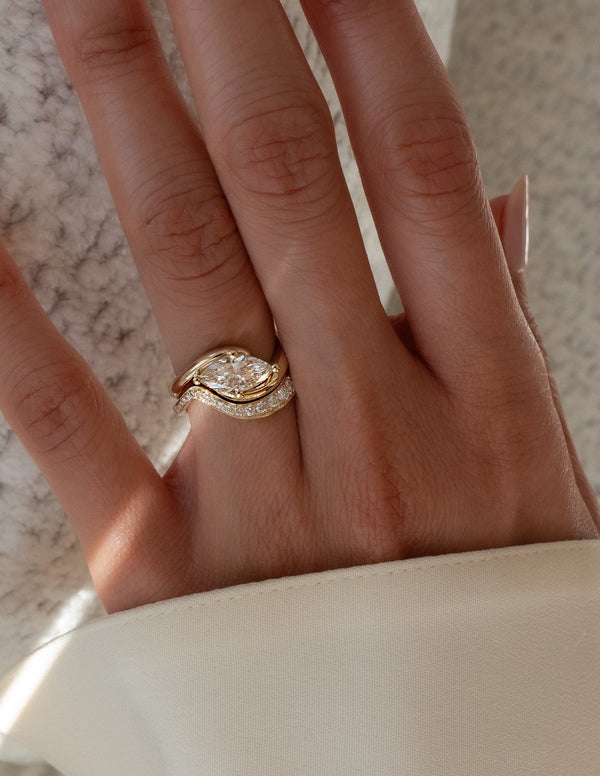 Solitaire Rapture Compass Prong & Pave Band- 1.5 CT Marquise Lab Grown Diamond Bridal Set - Solitaire Rapture & Pave Band- Oval Lab Grown Diamond Bridal Set