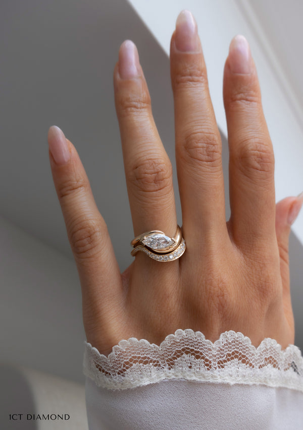 Solitaire Rapture V Prong & Pave Band- 2 CT Marquise Lab Grown Diamond Bridal Set - Solitaire Rapture & Pave Band- Oval Lab Grown Diamond Bridal Set