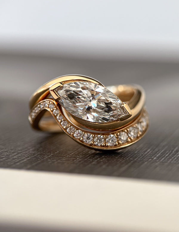 Solitaire Rapture V Prong & Pave Band- 2 CT Marquise Lab Grown Diamond Bridal Set - Solitaire Rapture & Pave Band- Oval Lab Grown Diamond Bridal Set