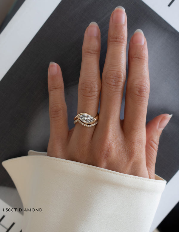 Solitaire Rapture V Prong & Pave Band- 2 CT Marquise Lab Grown Diamond Bridal Set - Solitaire Rapture & Pave Band- Oval Lab Grown Diamond Bridal Set