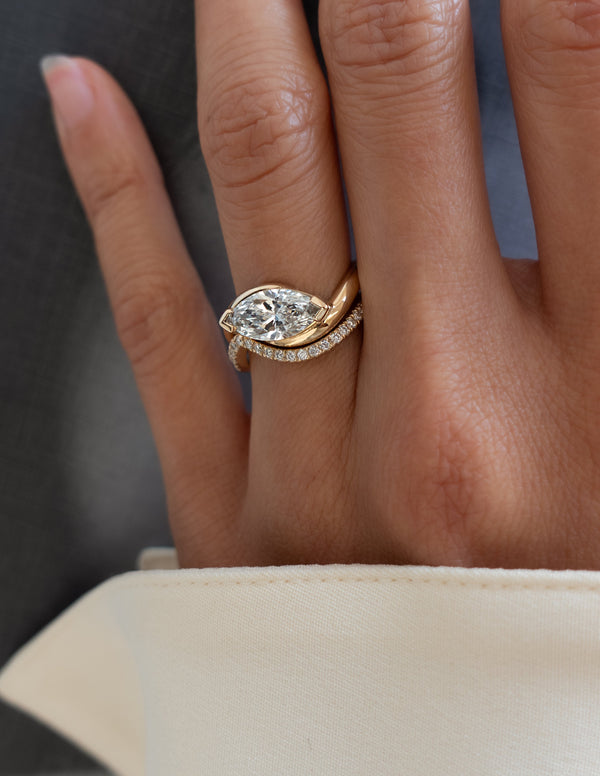 Solitaire Rapture V Prong & Pave Band- 2 CT Marquise Lab Grown Diamond Bridal Set - Solitaire Rapture & Pave Band- Oval Lab Grown Diamond Bridal Set