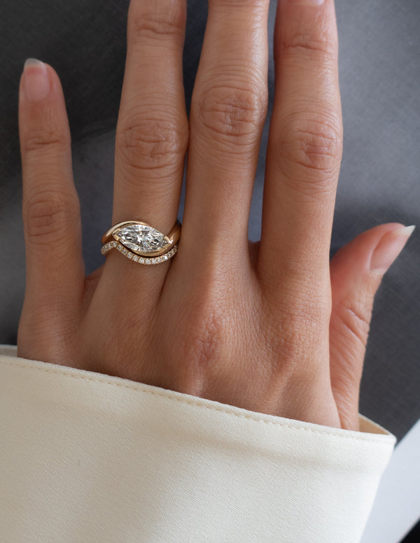 Solitaire Rapture V Prong & Pave Band- 2 CT Marquise Lab Grown Diamond Bridal Set - Solitaire Rapture & Pave Band- Oval Lab Grown Diamond Bridal Set
