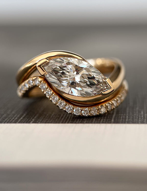 Solitaire Rapture V Prong & Pave Band- 2 CT Marquise Lab Grown Diamond Bridal Set - Solitaire Rapture & Pave Band- Oval Lab Grown Diamond Bridal Set