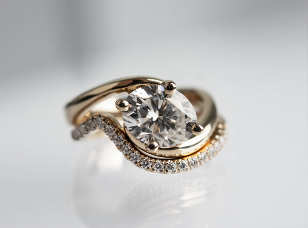 Solitaire Rapture Compass Prong & Pave Band- 1 CT Oval Lab Grown Diamond Bridal Set - Solitaire Rapture & Pave Band- Oval Lab Grown Diamond Bridal Set
