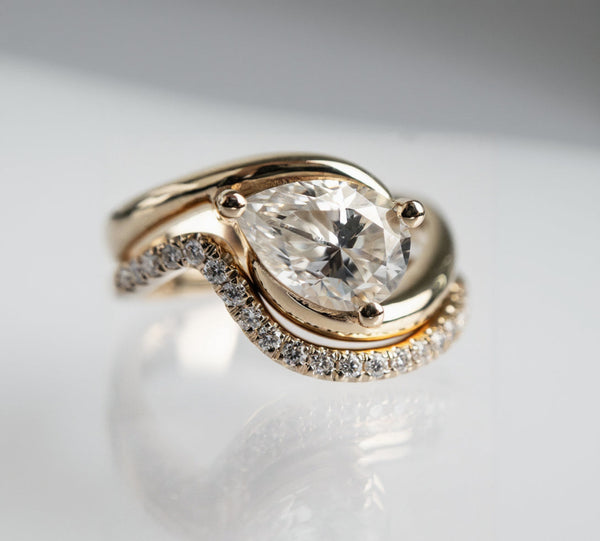 Solitaire Rapture & Pave Band- 1 CT Pear Lab Grown Diamond Bridal Set - Solitaire Rapture & Pave Band- Oval Lab Grown Diamond Bridal Set