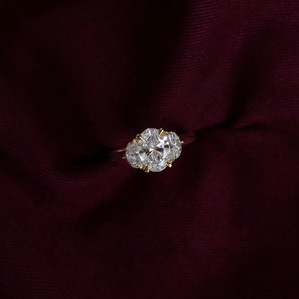 Three Stone & Cathedral-Oval Lab Grown Diamond Engagement Ring - Solitaire-Oval Lab Grown Diamond Engagement Ring