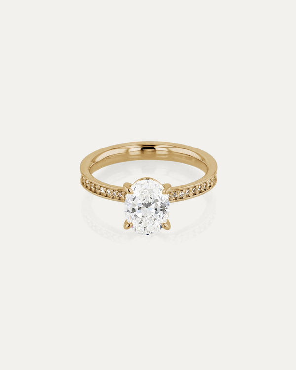 Pave-Oval Lab Grown Diamond Engagement Ring - Solitaire-Oval Lab Grown Diamond Engagement Ring