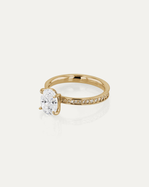 Pave-Oval Lab Grown Diamond Engagement Ring - Solitaire-Oval Lab Grown Diamond Engagement Ring