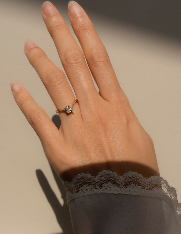 Solitaire Asymmetrical Band-Oval Lab Grown Diamond Engagement Ring - Solitaire-Oval Lab Grown Diamond Engagement Ring