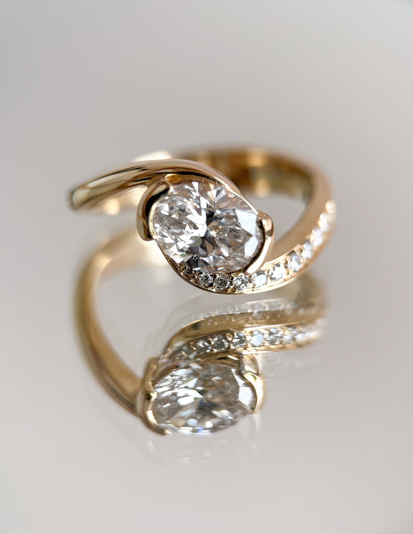 Solitaire Rapture Pave-Oval Lab Grown Diamond Engagement Ring - Solitaire-Oval Lab Grown Diamond Engagement Ring
