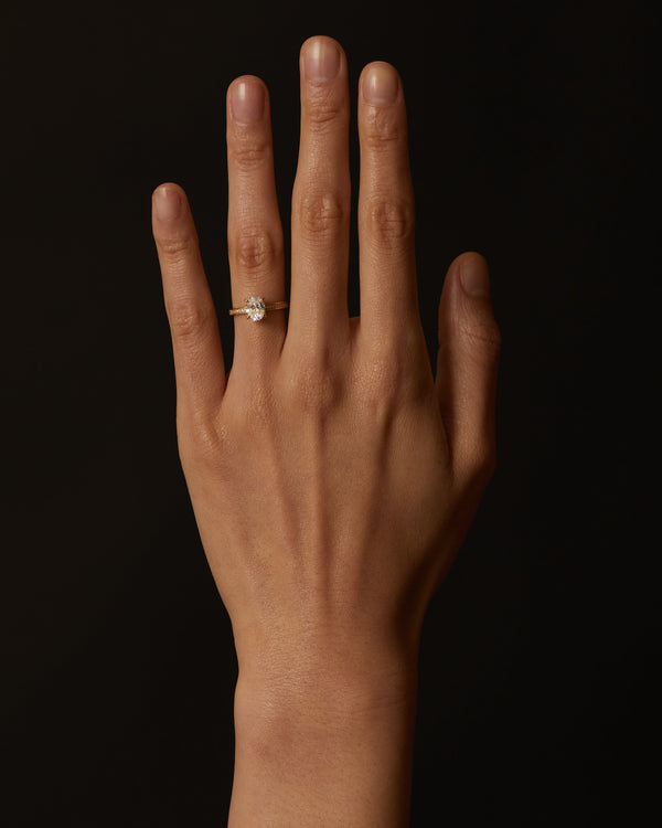 Pave-Oval Lab Grown Diamond Engagement Ring - Solitaire-Oval Lab Grown Diamond Engagement Ring