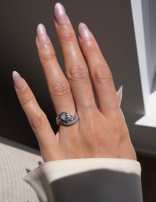 Solitaire Rapture Compass Prong & Pave Band- 1 CT Oval Lab Grown Diamond Bridal Set - Solitaire Rapture & Pave Band- Oval Lab Grown Diamond Bridal Set