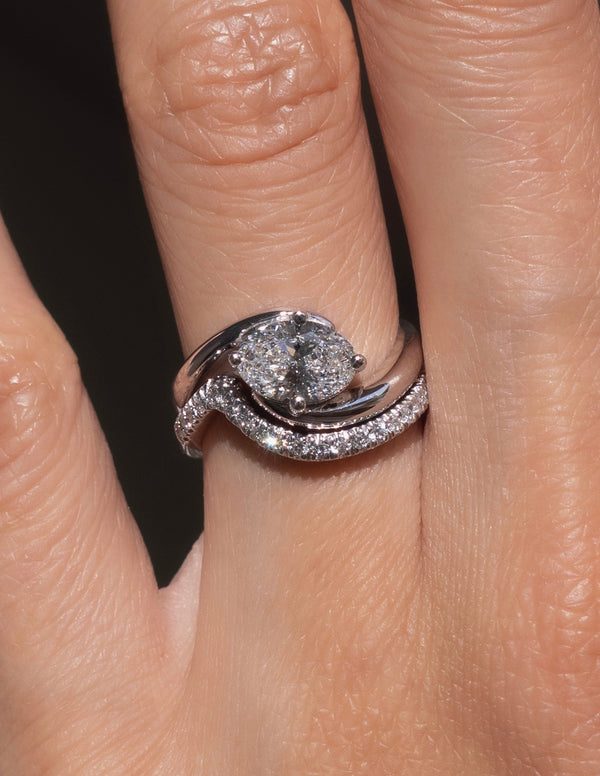 Solitaire Rapture Compass Prong & Pave Band- 1 CT Oval Lab Grown Diamond Bridal Set - Solitaire Rapture & Pave Band- Oval Lab Grown Diamond Bridal Set