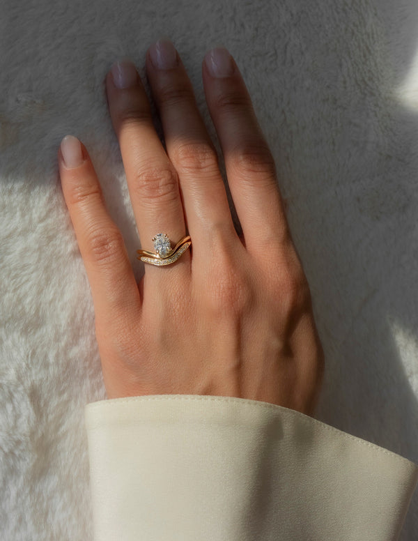 Solitaire Curve & Pave Band- 1 CT Oval Lab Grown Diamond Bridal Set - Solitaire Rapture & Pave Band- Oval Lab Grown Diamond Bridal Set