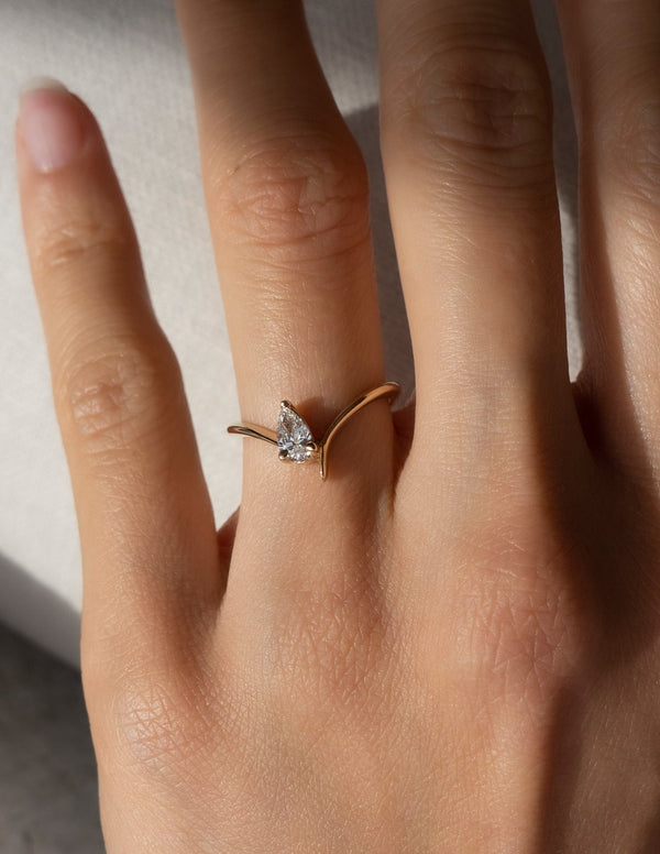 Solitaire Asymmetrical Band-Pear Lab Grown Diamond Engagement Ring - Solitaire-Oval Lab Grown Diamond Engagement Ring